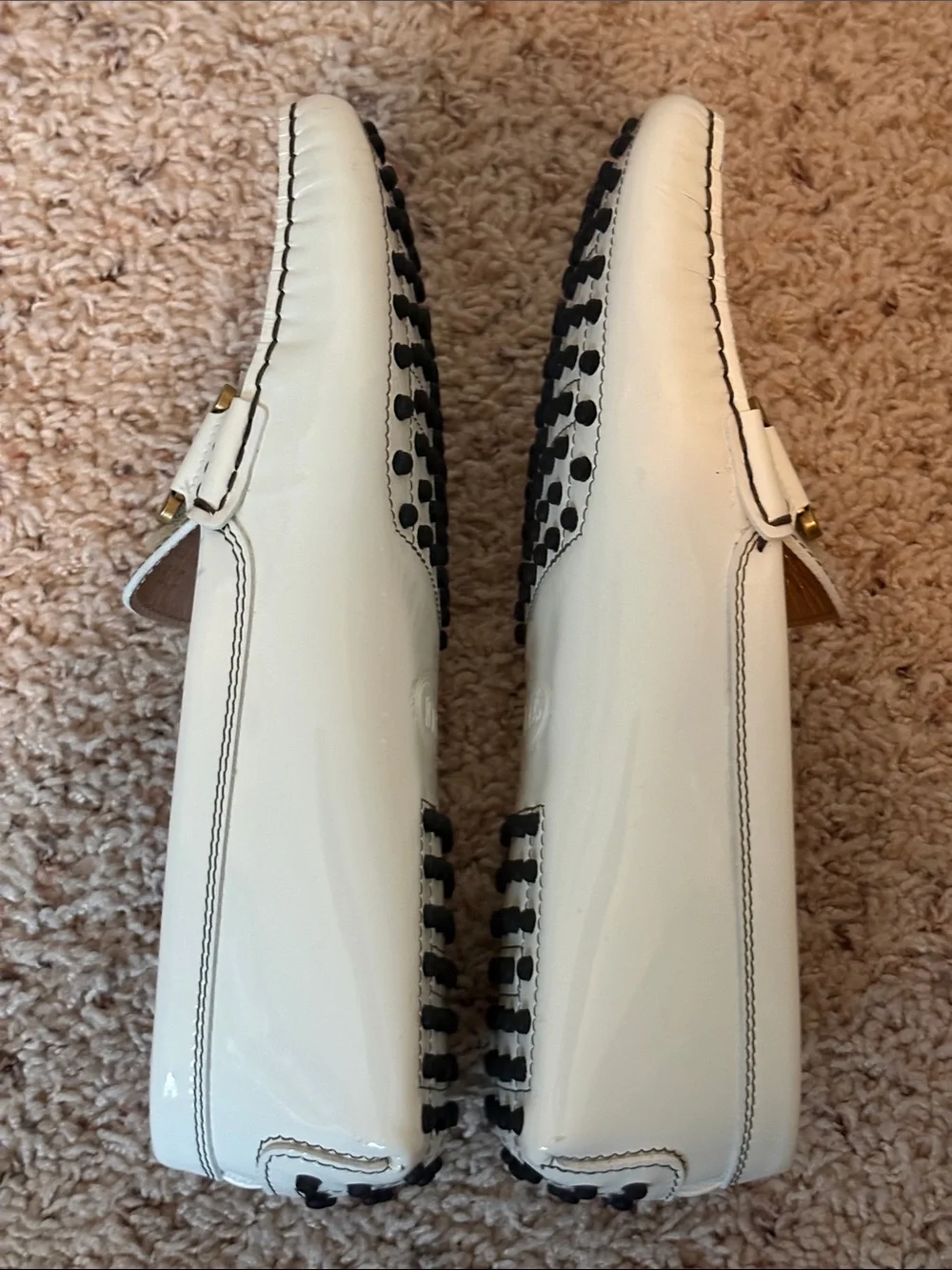 Tod's White Parent Leather Horsebit Boat Loafers Kate Gommino Heritage Designer